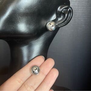 Heavy sterling silver statement stud swirl earrings